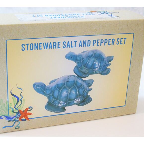 Sea Turtle Salt & Pepper Shakers 4" Ceramic Figurines Nautical Ocean Decor Box - Picture 5 of 9